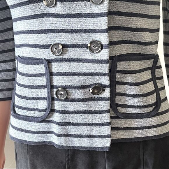 LOFT Gray/Blue Stripe Double Breasted Knit Jacket Sz SP - Picture 8 of 12
